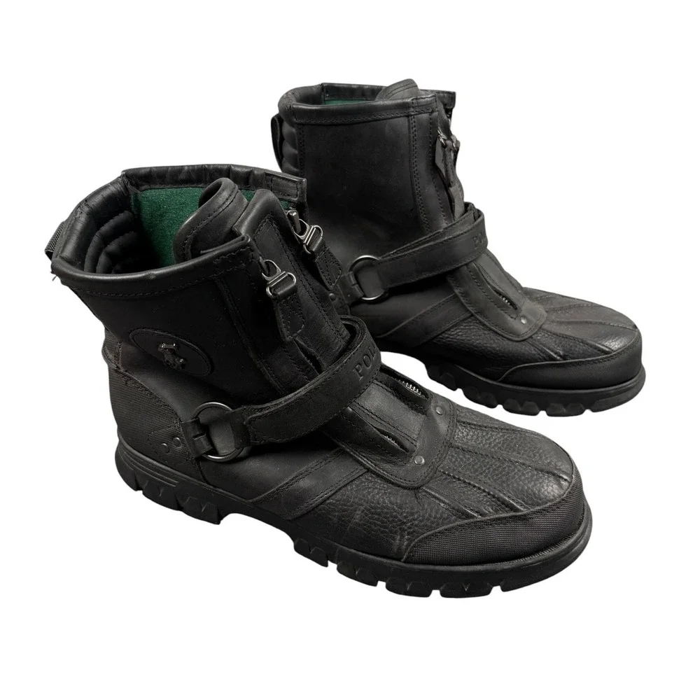 Polo Ralph Lauren Conquest Hi III Boots Mens 11D Black Leather Zip Buckle Duck